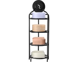 Zeeprek - Zelf afvoerend- Badkamer douche accessoires - Zuignap, zonder boren - Roestvrijstaal (rvs) zwart - Staand of hangend - 4-Laags ronde zeephouder - Modern ontwerp - Makkelijk te reinigen - ShieRosh zeeprek (kort)