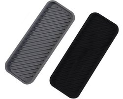 Zeeprekje - 2 stuks - Siliconen Zeep Bakje - Aanrecht Organiser - Zeepbakje - Antislip - Badkamer Accessoires - Voor het opbergen van sponzen, afwasproducten, borden, zeep - 22,8 x 9 x 1,2 cm - Zwart, grijs