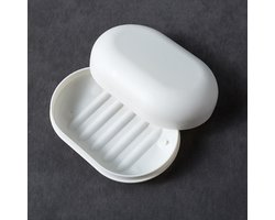 Zeepschaal met Deksel - Reis Zeepbakje - Hygiënisch Opbergen - Stof- en Vochtdicht - 11 x 7 cm - Wit