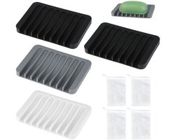 Zeepschalen set - 4 stuks - grijs, wit, zwart - TPR-rubber
