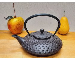 Zeer mooie gietijzeren theepot 0.8 L met dots van het merk LEIJZER Design. deze gietijzeren theepot is van binnen geemaileerd en heeft een roestvrijstalen thee filter