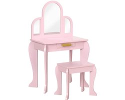 Zeer stevige hoog kwaliteit Houten Kaptafel make up tafel voor Kinderen – Roze Droomtafeltje met Spiegel