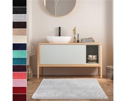 Zeer Zachte, Antislip Badmat Hoogpolig Wol-Effect - Droog & Wasbaar - 50x80 cm Zilvergrijs