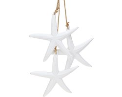 Zeester decoratie maritieme houten decoratie om op te hangen wit met 3