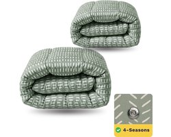 Zelesta Wonderbed Olive Stitches 140x200 - Dekbed zonder overtrek - 4 Seizoenen Dekbed - Wasbaar dekbed - Hoesloos dekbed - 2 in 1 Dekbed