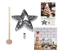 Zelf Kerstkoekjes Bakken - Koekjes Uitstekers - Inclusief Ster Uitsteekvormen en Houten Houder - Kerstster Koekje- Zilver