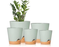 Zelfbewaterende Bloempotten - Set 5 Stuks - Kunststof - Plantenpotten met Waterreservoir - Afvoeropening - Schotel – Kamerplanten - Vetplanten - Cactus