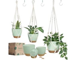 Zelfbewaterende Hangende Plantenbakken - Set van 3 Macramé Plantenhangers voor Kamerplanten