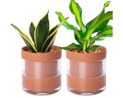Zelfbewaterende Plantenbak Set van 2 - Terracotta Potten met Glazen Reservoir voor Kamerplanten, Kruiden en Bloemen