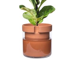 Zelfbewaterende plantenbak - Terracotta kleipot met glazen reservoir - Voor kamerplanten, kruiden en bloemen - 25,5 cm