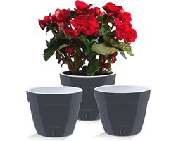 Zelfbewaterende Plantenbakken 7,9 Inch - Set van 3 Moderne Bloempotten met Waterniveau-Indicator