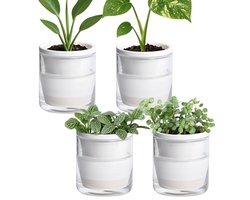 Zelfbewaterende Plantenbakken Set van 4 - 10 cm Terracotta Potten met Glazen Beker voor Kamerplanten