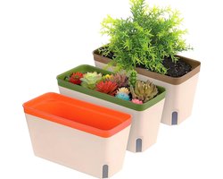 Zelfbewaterende plantenpotten - 27 cm - rechthoekig - kunststof - bloempot - tuinbloemen - bonsai - potten - aloë - kruiden - orchideeën - vetplanten - waterniveauvenster - afvoergat - schaal - 3 stuks