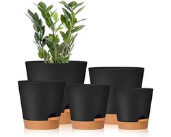 Zelfbewaterende Plantenpotten Set – 5 Stuks Plastic Bloempotten met Drainage – Perfect voor Kamerplanten, Bloemen & Cactussen
