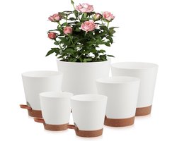 Zelfbewaterende plantenpotten - Set van 6 plastic bloempotten - 20/175/165/15/14/125 cm - Met afvoergaten en reservoir - Voor alle kamerplanten Bloempot