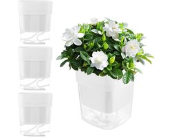 Zelfbewaterende potten - 4 stuks - 12 cm - witte bloempot met irrigatiesysteem - basilicum pot met waterlontsysteem - kruidenpot - keuken - voor binnen en buiten