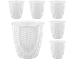 Zelfbewaterende potten - 6 stuks - 14 cm - klein - kruidenpot met zelfbewatering - bloempot - rotan-look van kunststof - zelfbewaterende bloempotten - kruiden - voor binnen en buiten