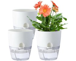 Zelfbewaterende Potten - Wit - 15 cm - Zelfbewaterende Kruidenpot met Waterreservoir - Zelfbewaterende Bloempot met Irrigatiesysteem voor Kamerplanten - 3 Stuks
