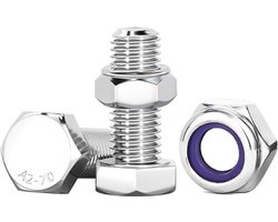 Zelfborgende bouten en moeren, M10 x 20 mm, 10 stuks zeskantschroeven en moeren, set schroeven, roestvrij staal, M10 assortiment met moeren voor machines, meubels, fietsen, 3D-print