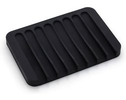 Zelfdrainerende zeepschaal van hoogwaardig silicone, zeephouder voor douche, badkamer, keuken en bad, houdt zeep droog en schoon, eenvoudig schoon te maken, verlengt de levensduur van zeep (zwart)