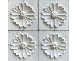 Zelfklevend 3D Effect Bloemenbehang voor Muren en Plafonds - Rustiek Floral Design, Wit Tegelpatroon, 44.5cm x 7m Decoratie voor Meubels en Interieur