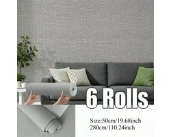 Zelfklevend Behang Donkergrijs - 6 Rollen 50x280cm -Linnen Structuur 3D Reliëf Wandbekleding - Waterdicht Afwasbaar Verwijderbaar - Zelfklevende Wandfolie Muurfolie Wanddecoratie - Peel and Stick Zonder Lijm - Woonkamer Slaapkamer Keuken Badkamer