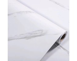 Zelfklevend behang, Marmer Wit, Wit Marmer, zelfklevend, behang, PVC, Vinyl, Waterbestendig, 60cmx10m, Mat, Muurdecoratie, Badkamer, Daka Deco