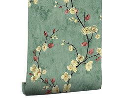 Zelfklevend behang met groene bloemen en planten voor woonkamer en slaapkamer
