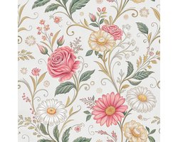Zelfklevend Behang met Rozen en Bladeren voor Kinderkamer - Vintage Patroon, Meubel Film, Decoratieve Wandbekleding 44.5cm x 3m