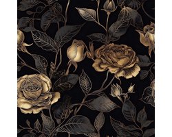 Zelfklevend Behang met Zwart Patroon - 44.5cm x 7m - Vintage Bloemen en Bladeren voor Slaapkamer en Woonkamer Decoratie