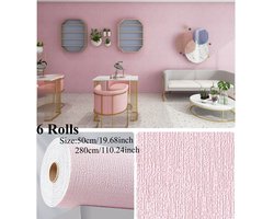 Zelfklevend Behang Roze- 6 Rollen 50x280cm -Linnen Structuur 3D Reliëf Wandbekleding - Waterdicht Afwasbaar Verwijderbaar - Zelfklevende Wandfolie Muurfolie Wanddecoratie - Peel and Stick Zonder Lijm - Woonkamer Slaapkamer Keuken Badkamer