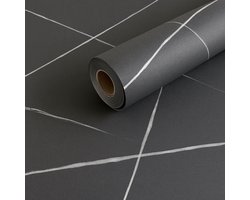Zelfklevend behang, Zwart/Zilver, 60cmx10m, 6m2, zelfklevend, Vinyl, PVC, Waterbestendig, Muurdecoratie, Badkamer, Daka Deco