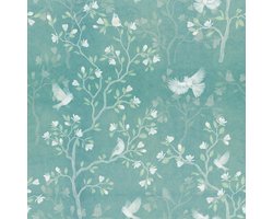 Zelfklevend bloemenbehang in pastelkleuren voor slaapkamer en badkamer - Vintage bloemen, bladeren en vogels, 44.5cm x