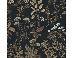 Zelfklevend Bloemenbehang - Vinyl Decoratie Behang voor Muren en Meubels - Romantische Zwart/Gouden Folie, Verwijderbaar en Waterdicht