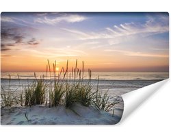 Zelfklevend Fleece Fotobehang Zee Strand Duinen Zonsondergang Landschap 3D Wanddecoratie