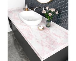 Zelfklevend Marmer Behang Wit Roze Plakfolie voor Meubels Tafels Kasten Wasbaar op Rol