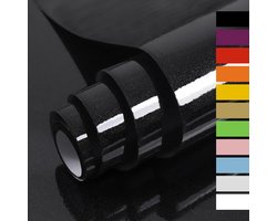 Zelfklevend papier voor meubels, glanzend glitter, 40 x 300 cm, zelfklevend behang, waterdichte vinylstickers voor meubels, keukenmuren, tafels, badkamers, kasten en aanrechtbladen - Zwart