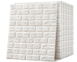 Zelfklevende 3D Stenen Muursticker - Zelfklevend Behang - Plaktegels - Waterafstotend - Voor Keuken, Toilet En Badkamer - 10 Stuks - Wit