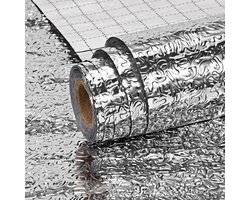 Zelfklevende Aluminium Foil Wallpaper - Waterproof PVC Furniture Film voor Keukentafels - Keukenmeubels 40 x 300 cm - Zilver - Oil Resistant Stickers