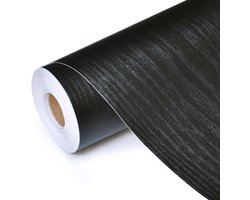 Zelfklevende beschermfolie op rol met zwart houteffect, per meter verkocht - Zelfklevende bekleding voor keuken, meubels en badkamer - 60 cm x 10 m