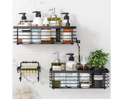Zelfklevende Douche Organizer - Badkamer Caddy met Haken - 3-Pack - Zwart