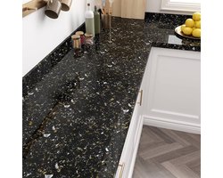 Zelfklevende Film Terrazzo Zwart Goud - 1 stuk - Papier en Vinyl - 30CM×5M