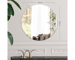 Zelfklevende glazen ronde spiegel zonder frame, 40 cm cirkel, badkamerspiegel, decoratieve spiegels voor badkamer, woonkamer, hal, kaptafel, enz.