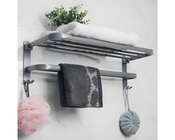Zelfklevende Grijze Handdoekhouder - Wandgemonteerd, Opvouwbaar en Ruimtebesparend voor Badkamer