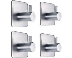 Zelfklevende haak, zware wandhaak, waterdichte roestvrijstalen hanger voor het ophangen van jassen, hoeden, handdoeken, badjashaakrek, wandmontage - badkamer en slaapkamer, 4-pack