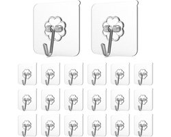 Zelfklevende haken - 20 Stuks - Wandhaken - Premium Transparante Muurhaken - Zonder Boren - Heavy Duty Plakhaken Waterdicht - voor Badkamer Keuken Handdoeken Keukengerei - Duurzaam Sorteersysteem - Model Universeel - Transparant Zilver