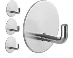Zelfklevende haken, zware, waterdichte haken voor in de douche, voor het ophangen van loofah, handdoeken en kleding voor in de badkamer, verwijderbare roestvrijstalen borstel, nikkel, zelfklevende wandhaken, 4 stuks (zilver)