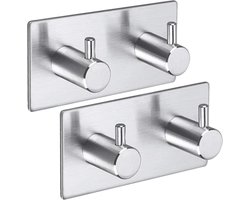 Zelfklevende handdoekhaak - 2 RVS wandhaken - voor badkamer en keuken - geen boren nodig-Handdoekhaak - muurhanger -robuust en waterdicht -2 in 1Handdoekhaakjes -Rechthoekig Handdoek Haakjes - extra sterke badkamerhaken - Zelfklevend - Muur haak