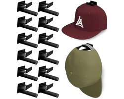 Zelfklevende hoedenrek display haken voor muur en deur (verpakking van 12) Baseball pet houder, kast en opberg organizer, sterke pet hanger voor kamer en mancave, geen boren (zwart)