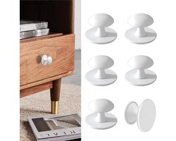 Zelfklevende kastknoppen - makkelijk te plakken - 6 stuks - wit - roestvrij staal
